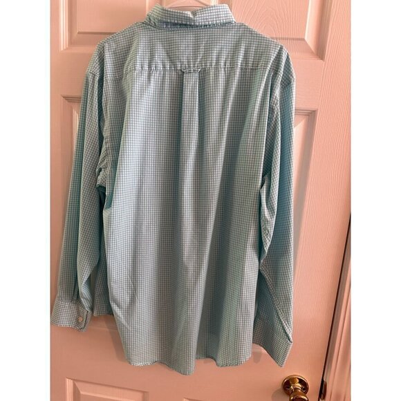 IZOD Non Iron Stretch Light Teal and White Plaid Check Shirt - Picture 3 of 5